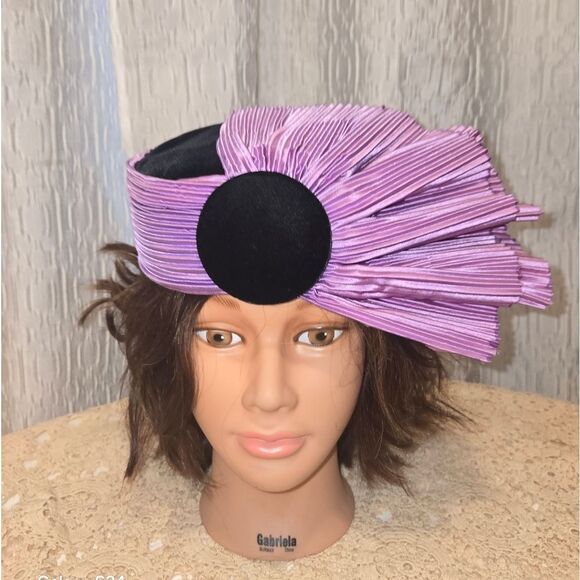 PILLBOX HAT Vintage By Lame Pillbox Fascinator Hat with Pleated Fan - Picture 8 of 12